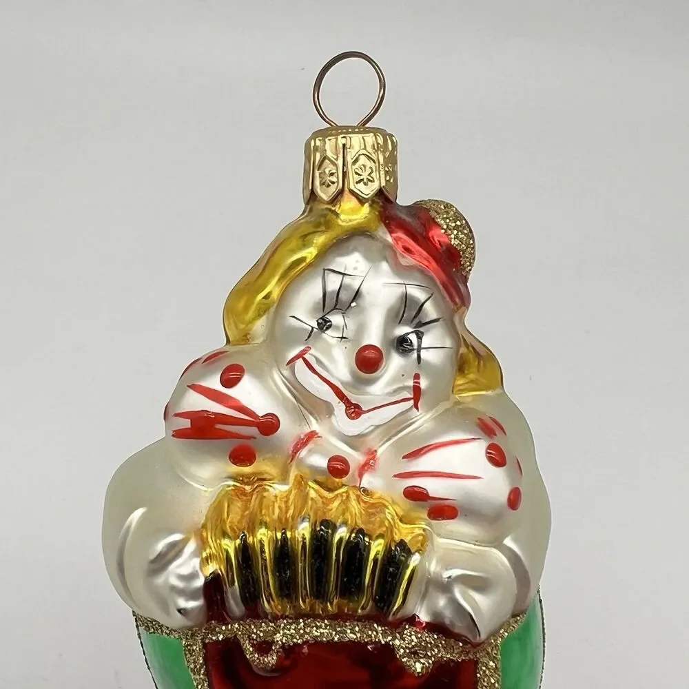 Kurt Adler Polonaise Komozja Hand Blown Glass Clown Accordion Ornament Poland